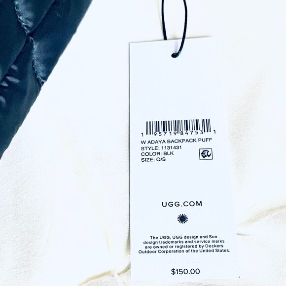UGG Adaya Quilted Puff Backpack in Black. L=15, W=12, D=2.5" NEW WITH TAG - Picture 7 of 7